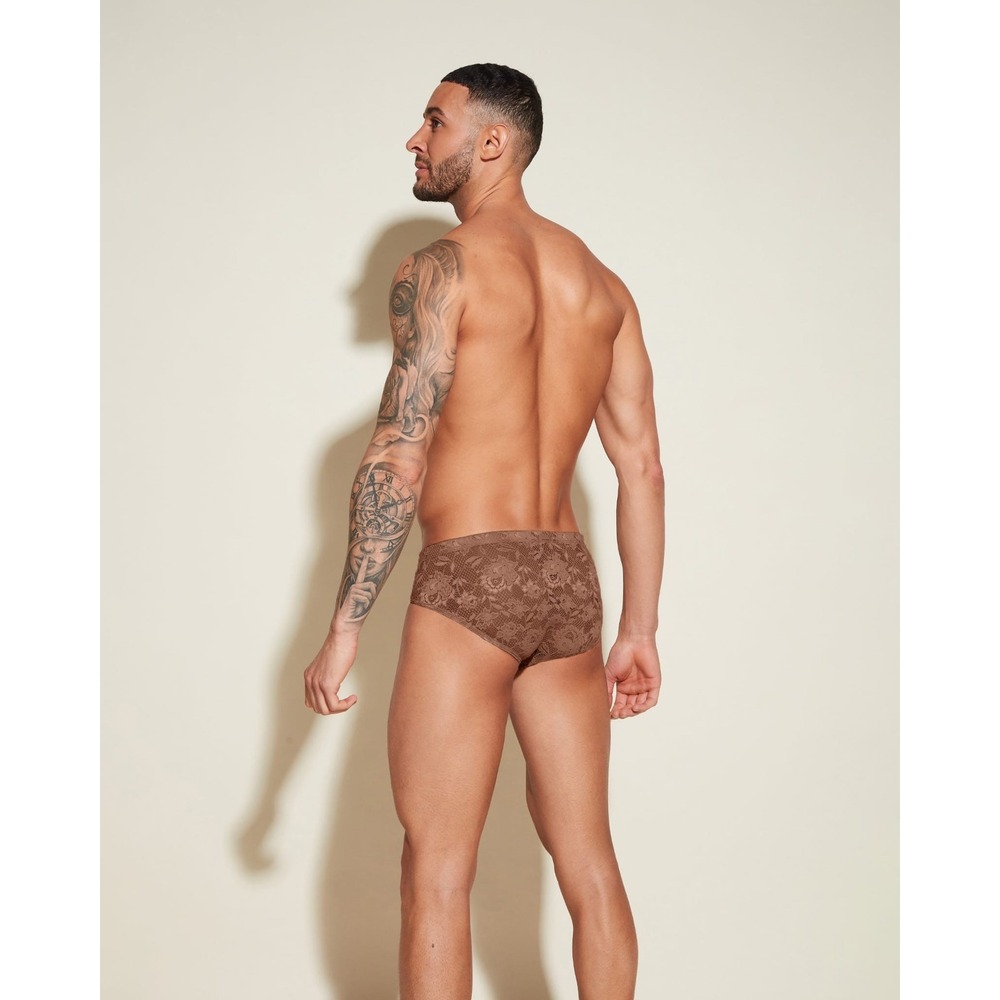 Cosabella Never Say Never‎ Men's Lace Briefs Brown Low Rise Floral Underwear NEW